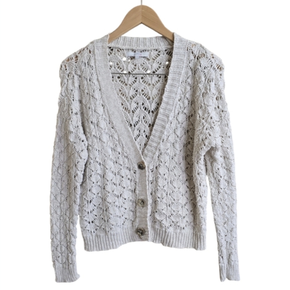 gb Fashion London 100% Cotton Cream Crocheted Button Down Cardigan. Size Small